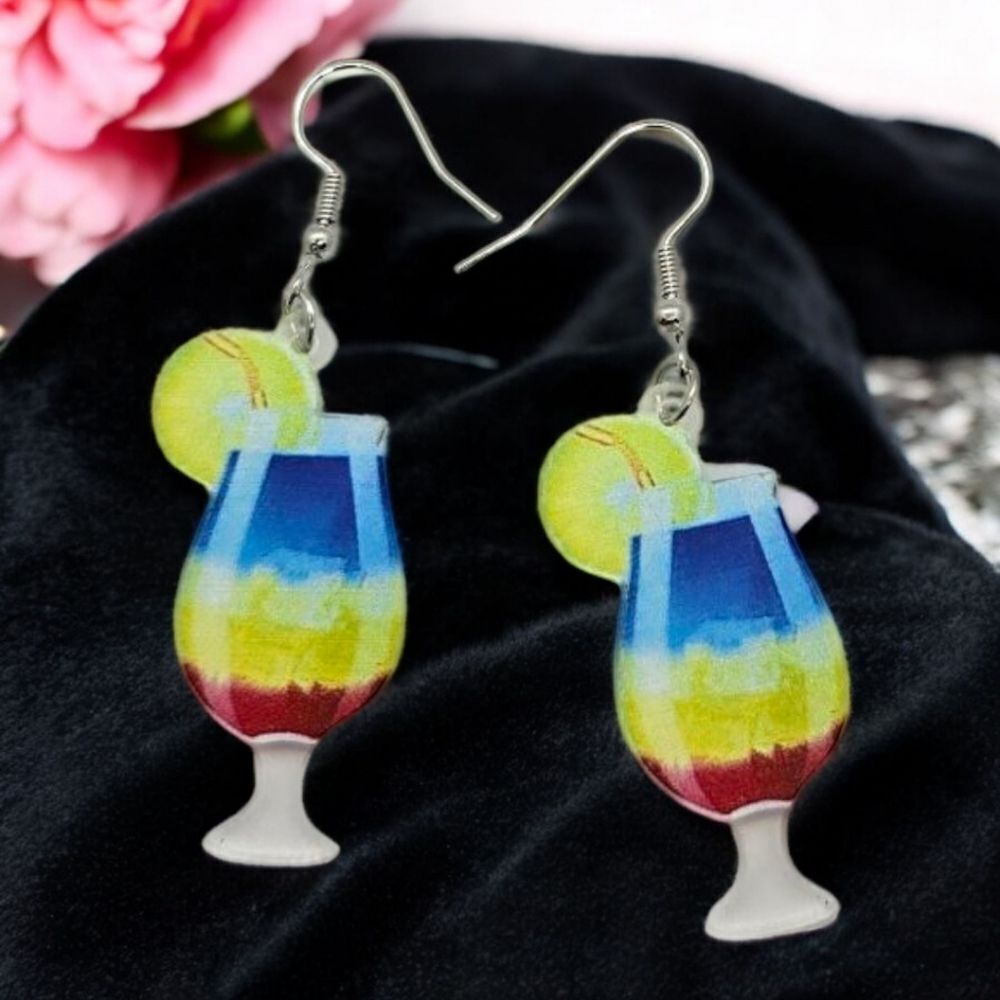 Rainbow Cocktail Earrings Cruise Vacation Tropical Island Resort Bohemian Hawaii
